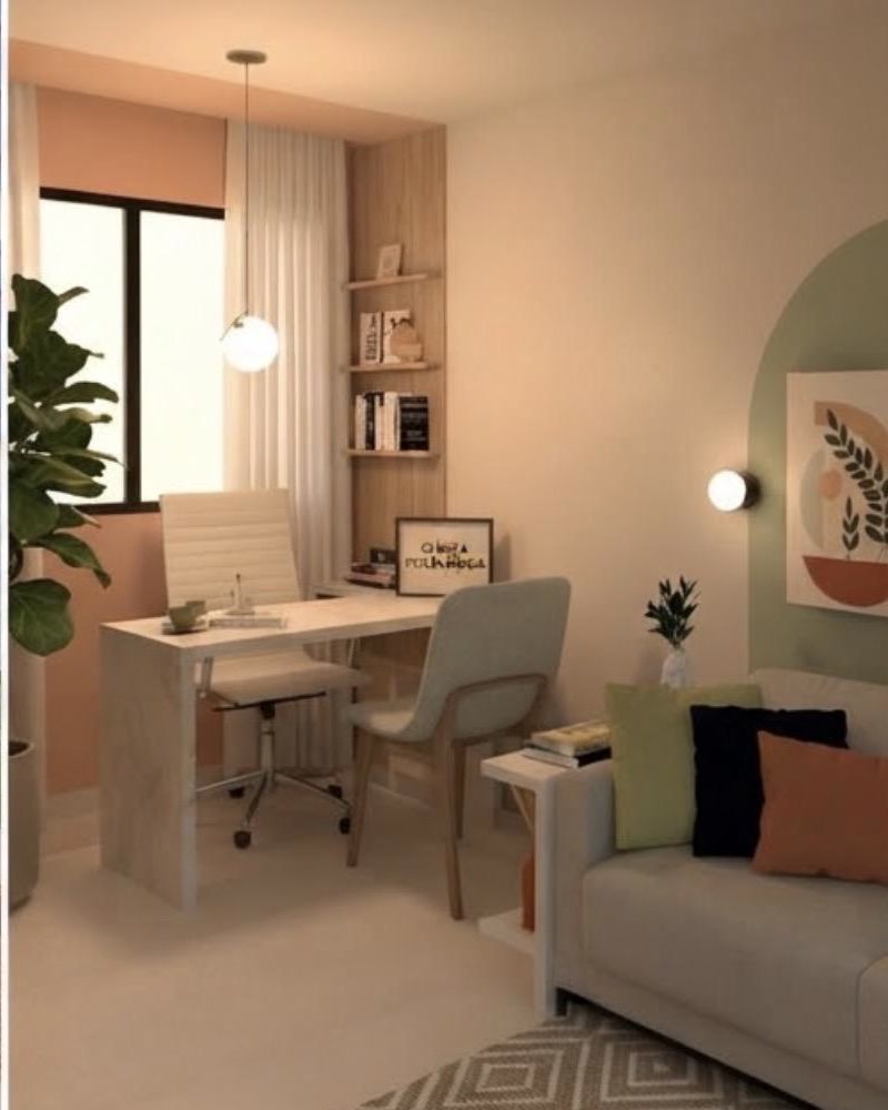 Consultorio de Kintsugi, con escritorio, librero y sillón